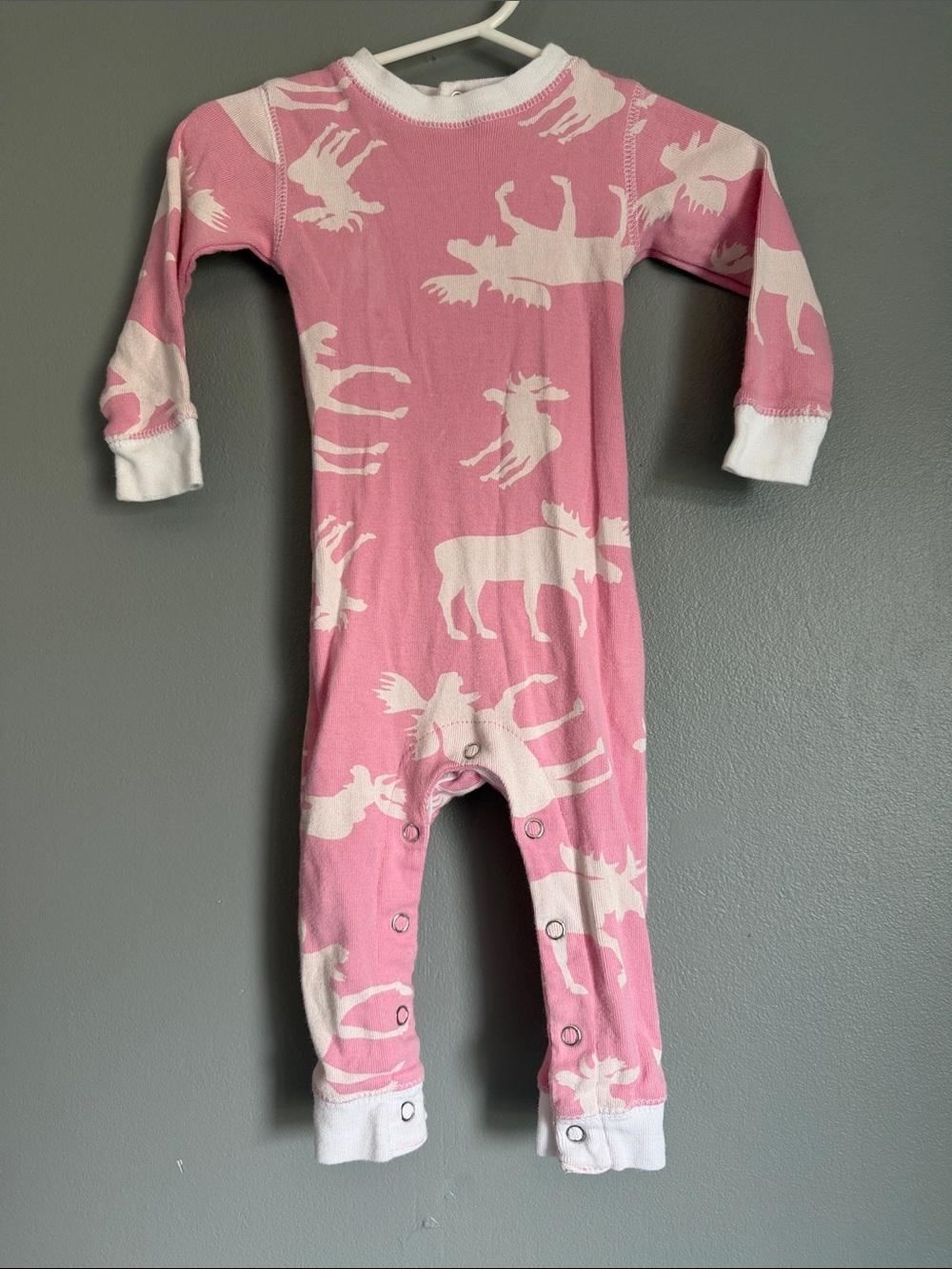Lazy One Pink Classic Moose Flapjack Infant Pajamas Onesie Sleeper 6 Months